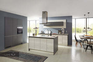 nobilia Küche Küchenzeile mit Kücheninsel Structura 401 Eiche Halifax 180 + 200 + 280 cm konfigurierbar mit E-Geräten spiegelverkehrt