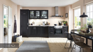 nobilia Küche Küchenzeile Sylt 851 Lack Schwarz matt 317cm konfigurierbar mit E-Geräten spiegelverkehrt
