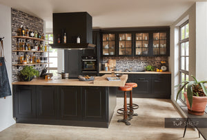 nobilia Küche mit Kücheninsel Sylt 851 Lack Schwarz matt 360+240cm konfigurierbar mit E-Geräten
