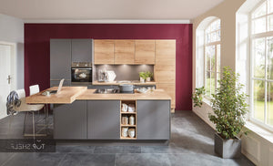 nobilia Küche mit Kücheninsel Touch 334 Lacklaminat Schiefergrau supermatt 360 + 210 cm konfigurierbar mit Elektrogeräten spiegelverkehrt