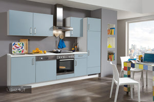 nobilia Küche Küchenzeile Touch 337 Lacklaminat Aqua supermatt 290 cm konfigurierbar mit E-Geräten spiegelverkehrt