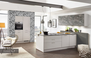 nobilia Küche mit Kücheninsel Touch 338 Lacklaminat Seidengrau supermatt 240 + 120 cm konfigurierbar mit E-Geräten spiegelverkehrt