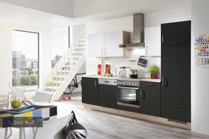 nobilia Küche Küchenzeile Touch 340 Lacklaminat Schwarz supermatt 290 cm konfigurierbar mit Elektrogeräten spiegelverkehrt