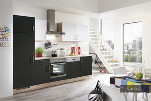 nobilia Küche Küchenzeile Touch 340 Lacklaminat Schwarz supermatt 290 cm konfigurierbar mit E-Geräten