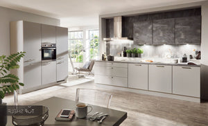 nobilia Küche Küchenzeile Touch 334 Lacklaminat Schiefergrau supermatt 400 cm konfigurierbar mit E-Geräten spiegelverkehrt