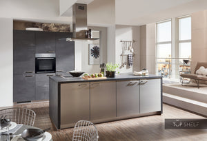 nobilia Küche mit Kücheninsel Speed 288 Schwarzbeton 250 + 180 cm  Kochinsel konfigurierbar mit Elektrogeräten