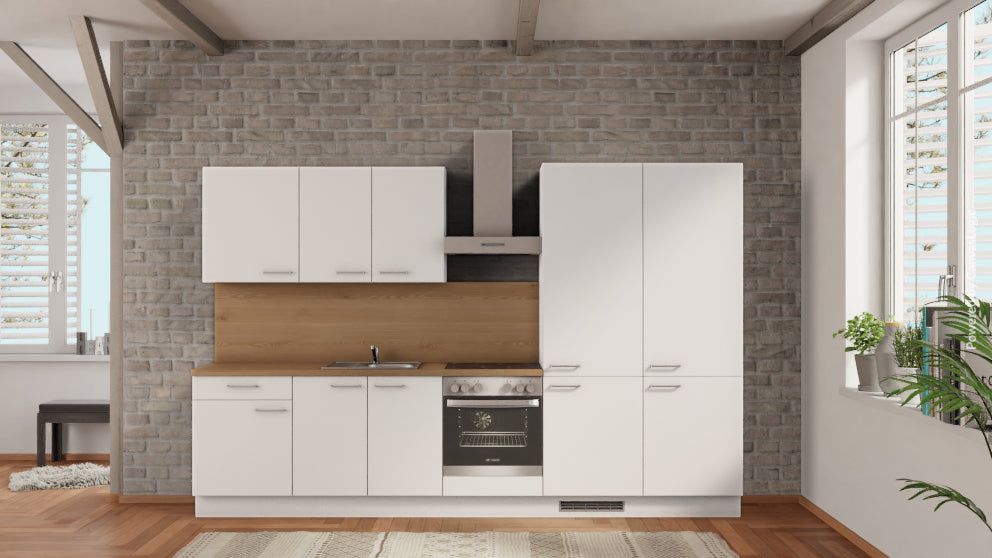 nobilia Küche Stendal 330 cm Weiß matt Eiche Provence komplett mit Kochfeld