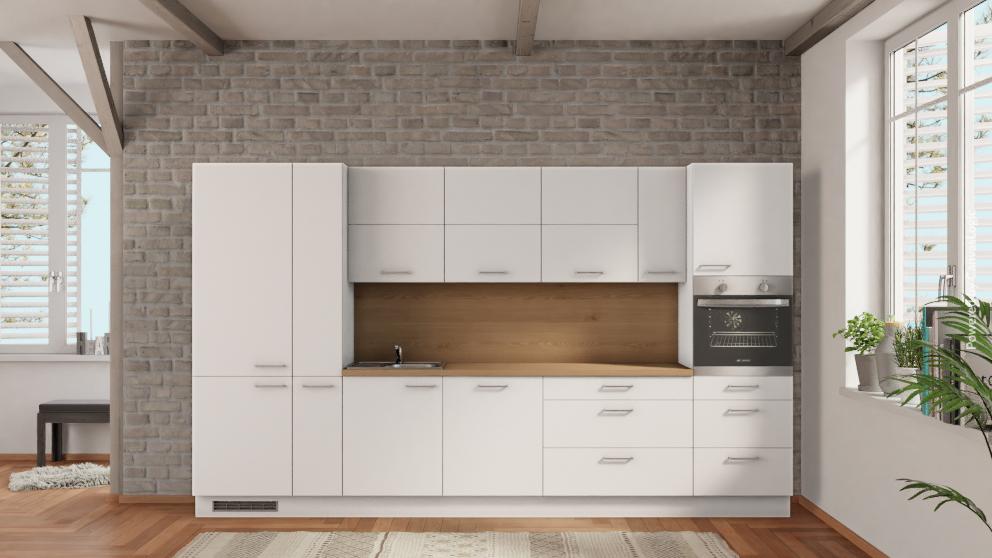 nobilia Küche Stolberg 360 cm Weiß matt günstige Küche Eiche Provence mit Kühlschrank