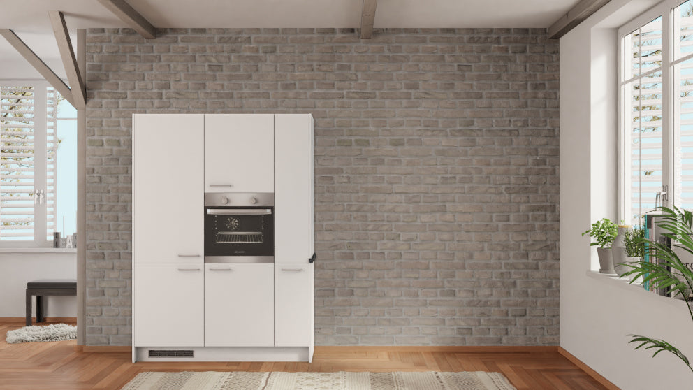 nobilia Küche Troisdorf 150 cm Alpinweiß matt Beton Schiefergrau mit Kühlschrank