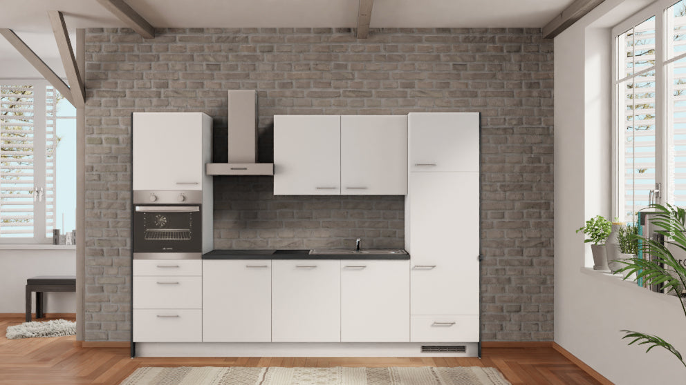 nobilia Küche Viersen 300 cm Alpinweiß matt angebot Beton Schiefergrau Komplettküche