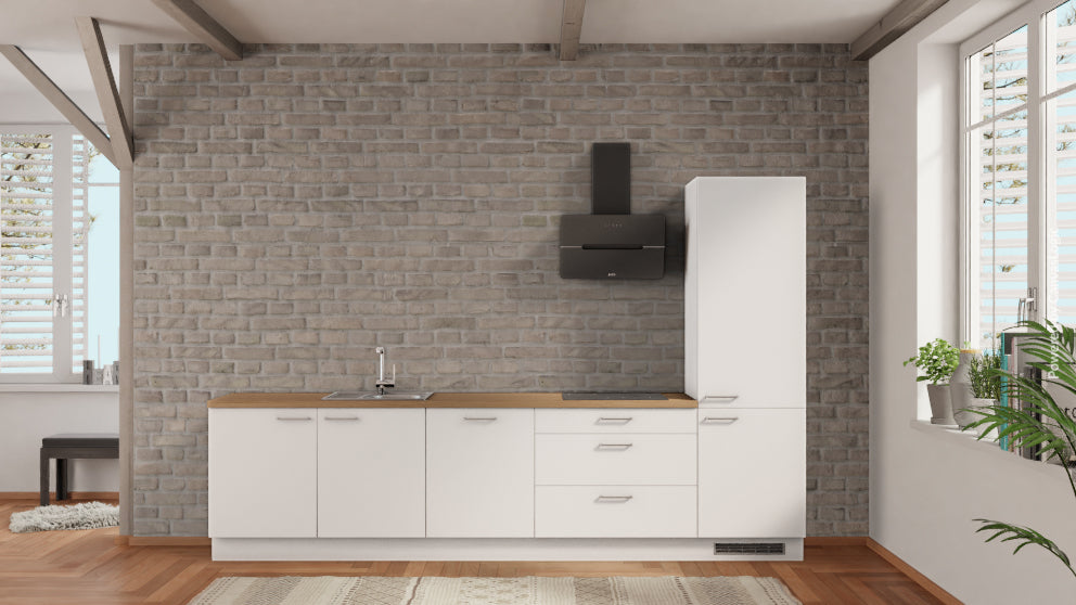 nobilia Küche Weimar 330 cm Alpinweiß matt Eiche Provence mit Kühlschrank &amp; Geschirspüler