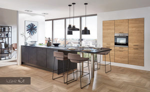 nobilia Küchenzeile mit Kücheninsel Speed 288 Schwarzbeton Nachbildung 450 + 180 cm Küche konfigurierbar mit Elektrogeräten spiegelverkehrt