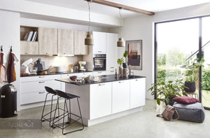 nobilia Kücheninsel mit Küchenzeile Artis 938 Glasoptik Alpinweiß matt 365 + 180 cm moderne Küche mit oder ohne Geräte spiegelverkehrt