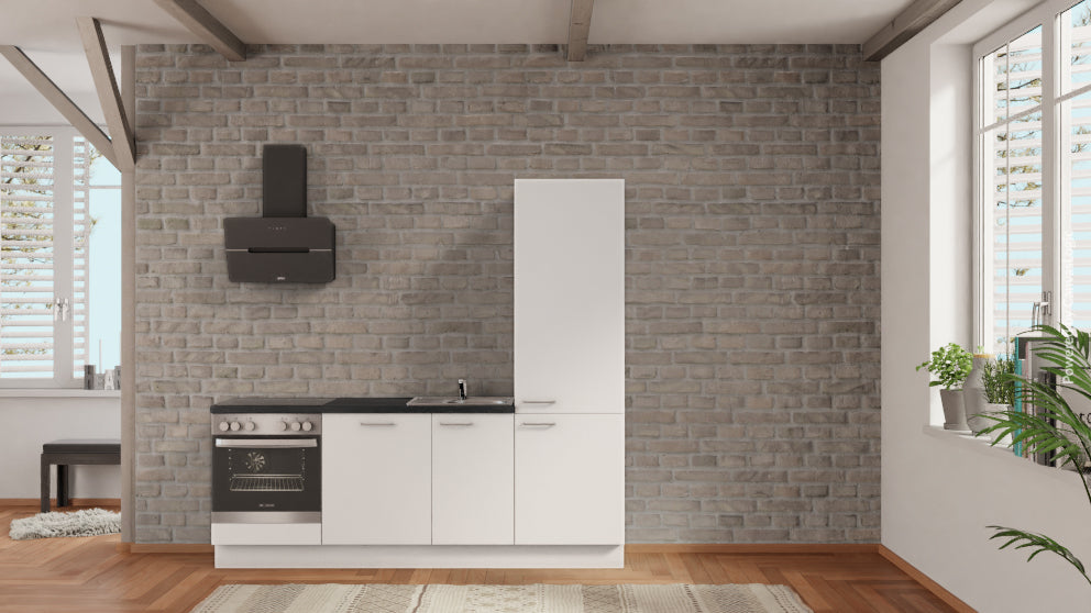 nobilia Küchenzeile Grevenbroich 225 cm Alpinweiß matt angebot Beton Schiefergrau mit Geschirspüler