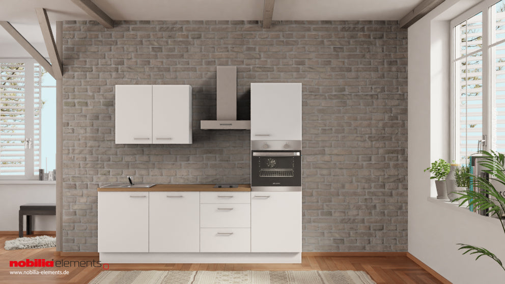 nobilia Küchenzeile Leonberg 240 cm Alpinweiß matt Eiche Provence mit Geschirspüler