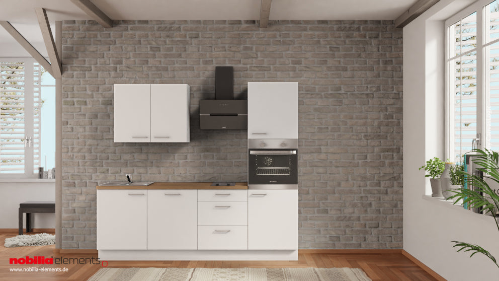 nobilia Küchenzeile Stralsund 240 cm Weiß matt Eiche Provence mit Backofen nobilia - top-shelf.de