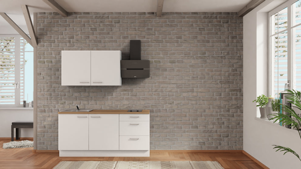 nobilia Miniküche Neuruppin 180 cm Weiß matt Eiche Provence mit Spülbecken