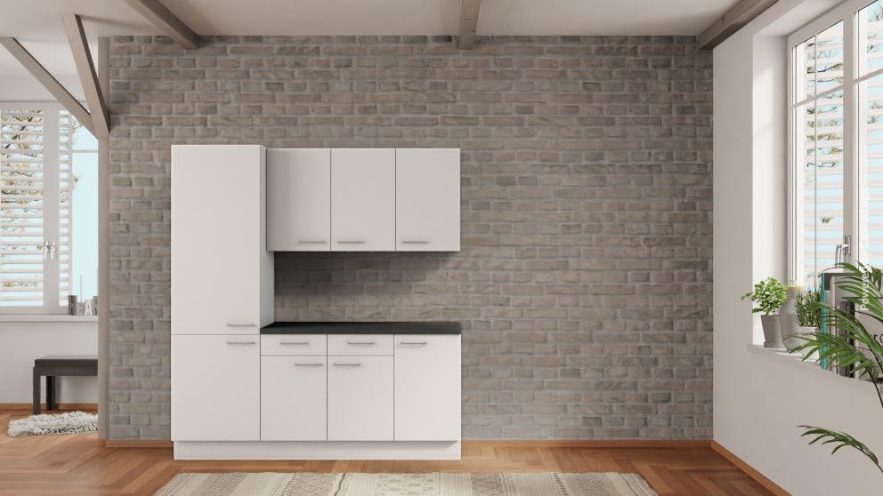 nobilia Miniküche Delbrück 195 cm Alpinweiß matt Beton Schiefergrau Küchenzeile