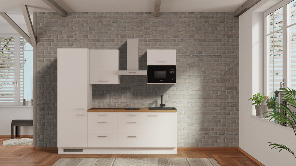 nobilia Miniküche Einbauküche 240 cm mit Elektrogeräten Küchenzeile Eiche Provence