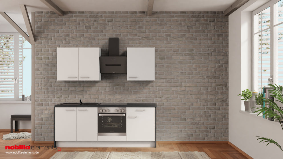nobilia Miniküche Hattingen 180 cm Alpinweiß matt Beton Schiefergrau komplett mit Kochfeld
