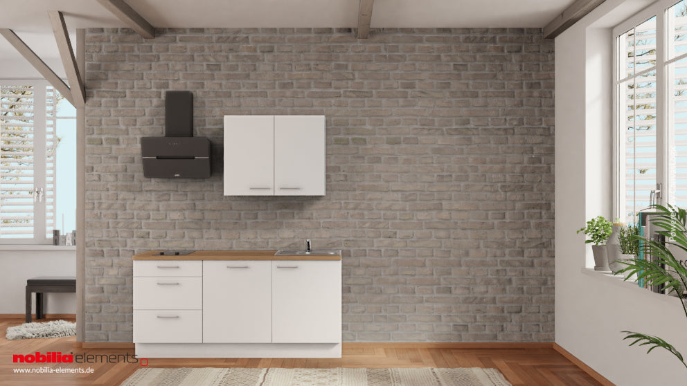 nobilia Miniküche Lippstadt 180 cm Alpinweiß matt Eiche Provence mit Geschirspüler