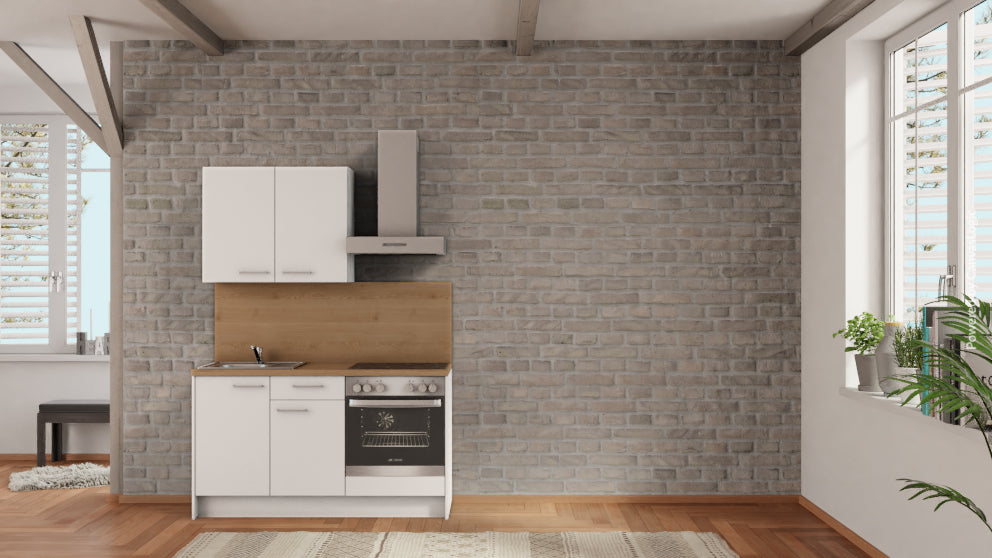 nobilia Miniküche Merseburg 150 cm Alpinweiß matt Eiche Provence komplett mit Kochfeld