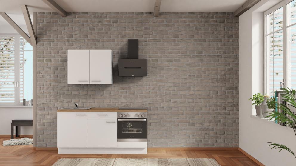 nobilia Miniküche Peine 180 cm Alpinweiß matt Eiche Provence mit Backofen