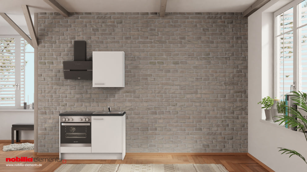 nobilia Miniküche Plauen 120 cm Alpinweiß matt Beton Schiefergrau mit Backofen
