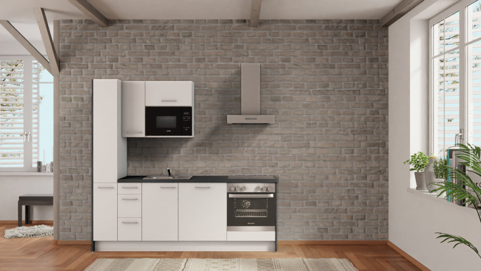 nobilia Miniküche Siegen 225 cm Alpinweiß matt Beton Schiefergrau mit Backofen