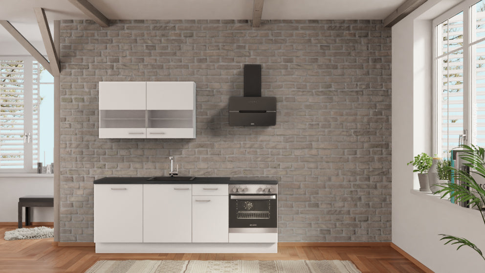 nobilia Pantryküche Bonn 225 cm Alpinweiß matt Beton Schiefergrau mit Backofen