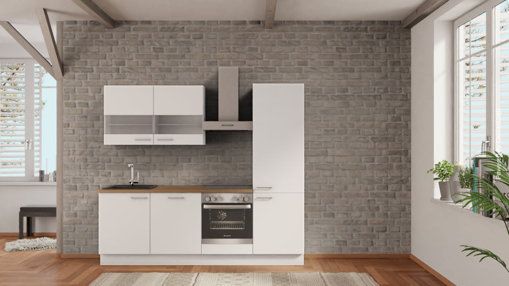 nobilia Pantryküche Velbert 240 cm Alpinweiß matt Eiche Provence mit Elektrogeräten