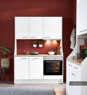 nobilia Singleküche Büroküche Block mit Solo-Einbaubackofen und Domino Glas-Keramik Kochfeld