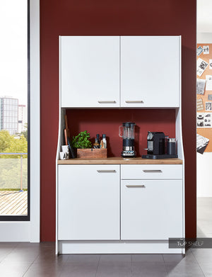 nobilia Singleküche Büroküche Block mit integriertem Unterbaukühlschrank und Designwangen
