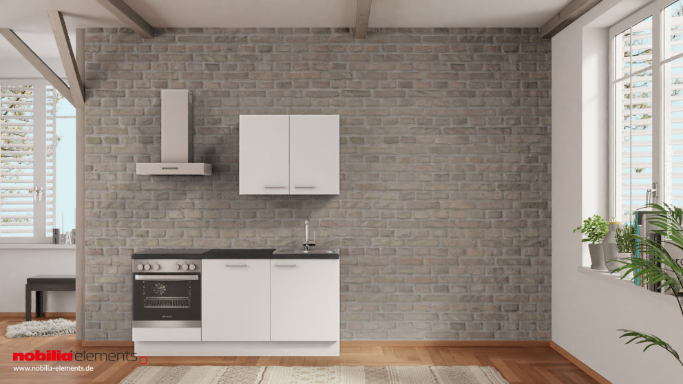 nobilia Singleküche Lohmar 180 cm Alpinweiß matt Beton Schiefergrau mit Backofen