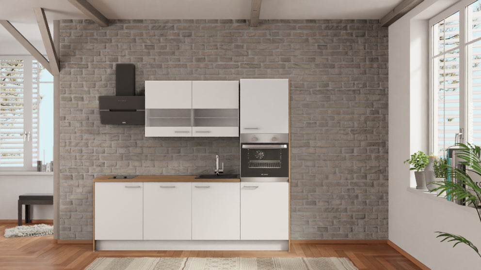 nobilia Singleküche Trier 240 cm Alpinweiß matt Eiche Provence komplette Küche