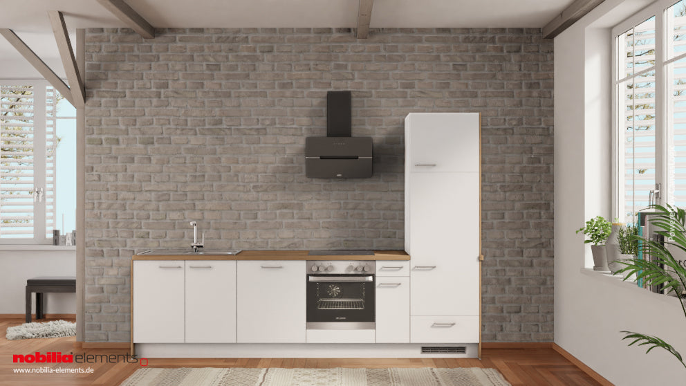 nobilia Studentenküche Unna 300 cm Alpinweiß matt Eiche Provence komplette Küche