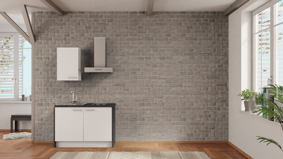 nobilia Teeküche Erfurt 120 cm Alpinweiß matt Beton Schiefergrau Kompaktküche