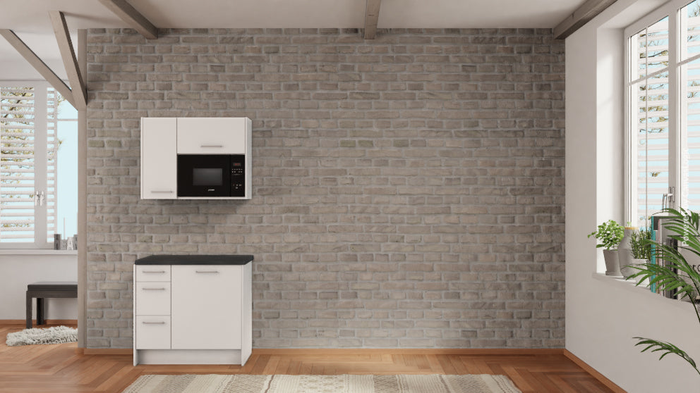 nobilia Teeküche Göttingen 90 cm Alpinweiß matt Beton Schiefergrau Kompaktküche