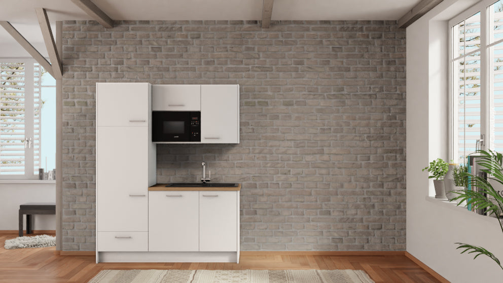 nobilia Teeküche Iserlohn 165 cm Weiß matt Eiche Provence mit Elektrogeräten