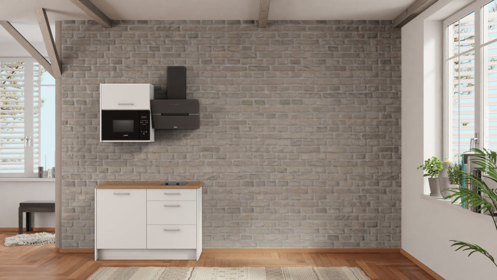 nobilia Teeküche Potsdam 120 cm Weiß matt Eiche Provence komplett mit Kochfeld