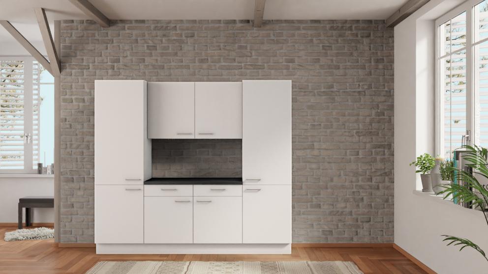 nobilia Waschküche Bramsche 210 cm Alpinweiß matt Beton Schiefergrau Küchenzeile