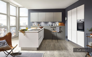 nobilia Küche mit Kücheninsel Fashion 168 Lack Alpinweiss matt 180+240+240cm konfigurierbar mit E-Geräten