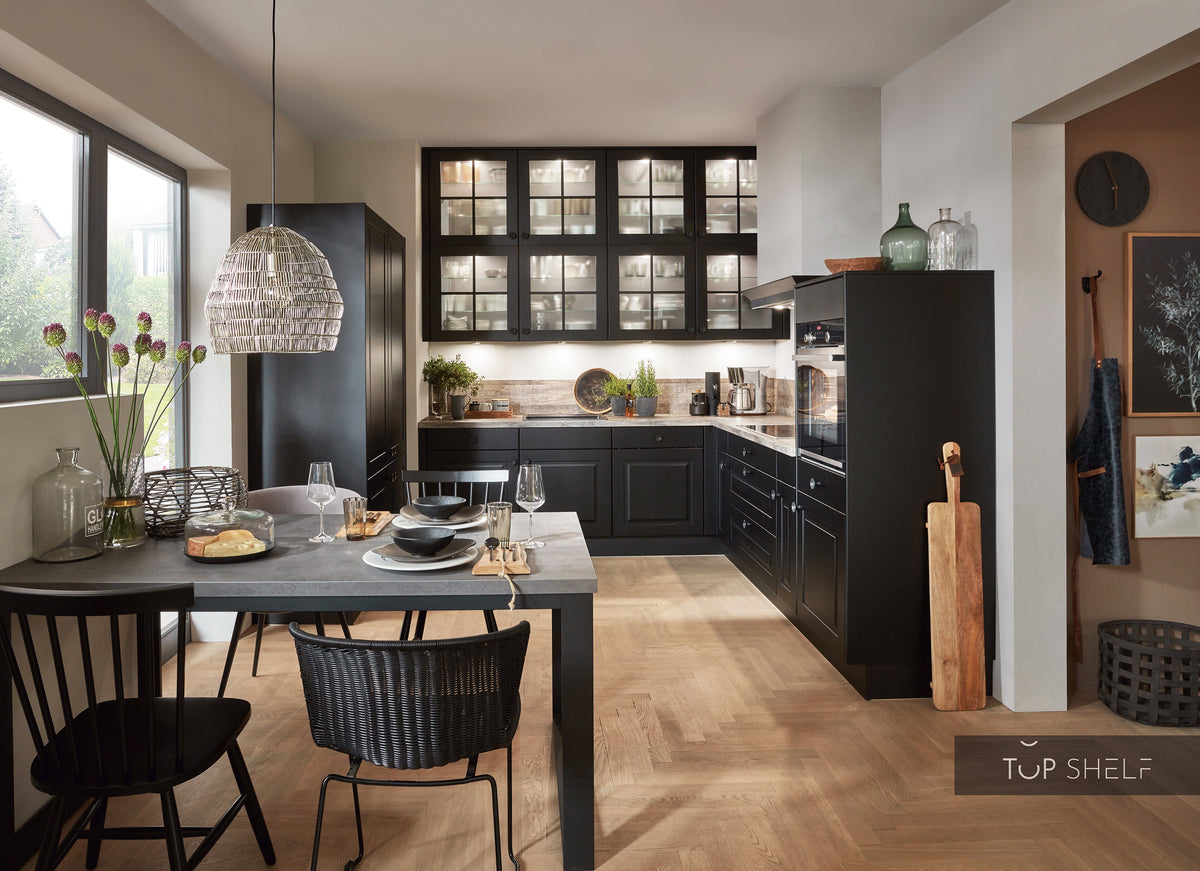 nobilia corner kitchen Sylt 851 lacquer black matt 290x250+120cm  configurable 