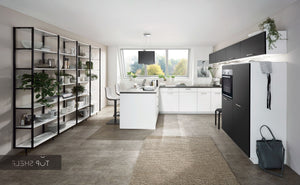 nobilia Winkelküche Küche mit Kücheninsel Touch 340 Lacklaminat Schwarz supermatt 195x330 + 120 cm konfigurierbar mit E-Geräten spiegelverkehrt