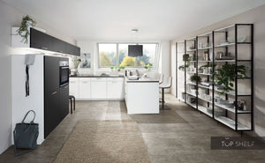 nobilia Winkelküche Küche mit Kücheninsel Touch 340 Lacklaminat Schwarz supermatt 195x330 + 120 cm konfigurierbar mit E-Geräten