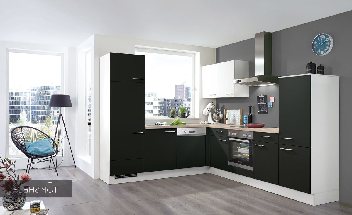 nobilia corner kitchen Touch 340 black super matt 310x250 cm configurable -  with highboard