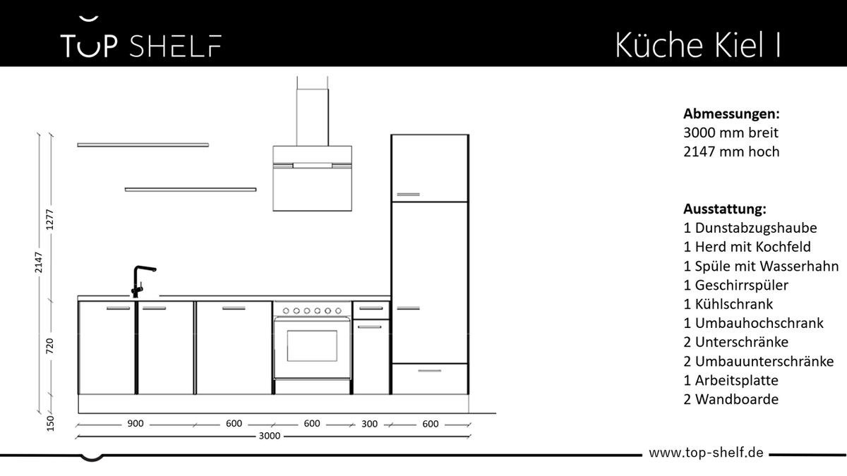 nobilia kitchen - pre-as alpine 300 cm kitchenette complete Kiel white