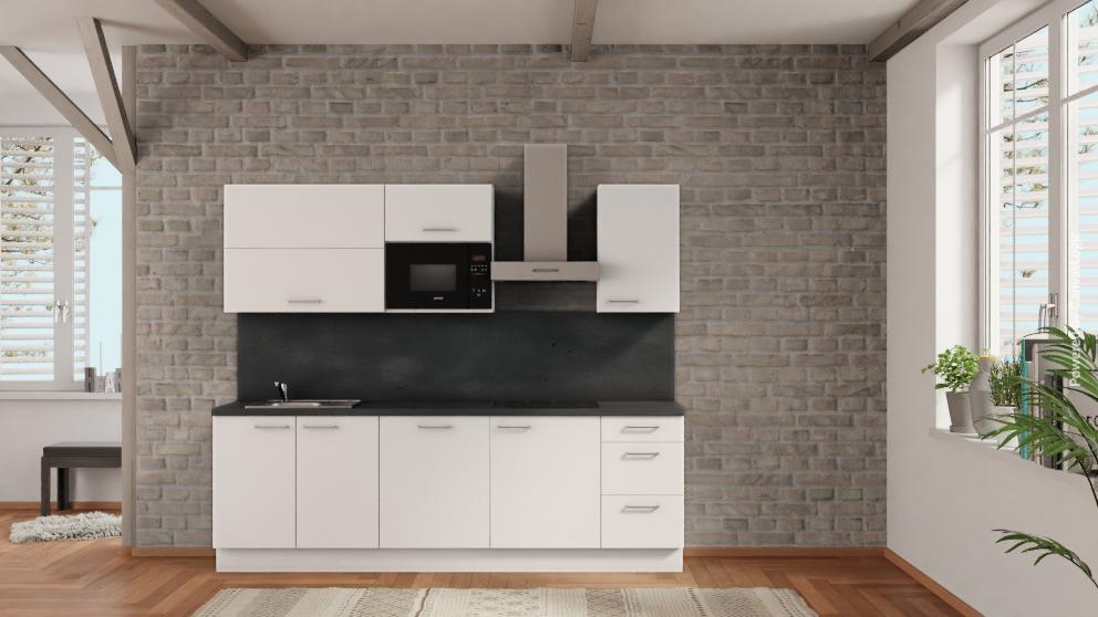 nobilia küche Gütersloh 255 cm Alpinweiß matt Beton Schiefergrau mit e geräten