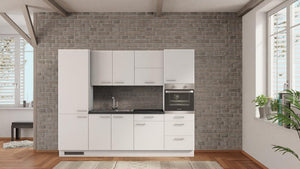 nobilia küche Ibbenbüren 270 cm Weiß matt angebot Beton Schiefergrau mit Kühlschrank & Geschirspüler