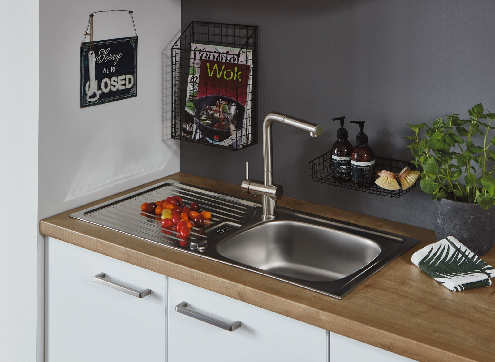 nobilia Miniküche Peine 180 cm Alpinweiß matt Eiche Provence mit Backofen